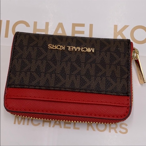 Michael Kors Jet Set Travel Medium ZA Card Case Wallet Flame - Picture 14 of 16